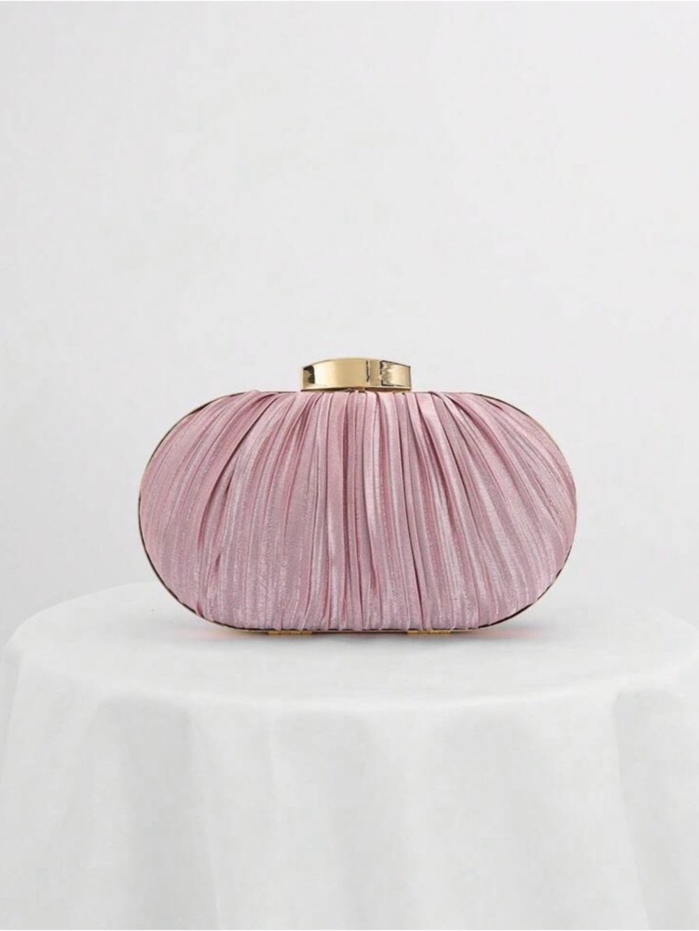 Hand Crafted Dusty Pink Pleated Evening Clutch with Gold Frame